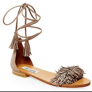 Steve Madden Sweety Fringe Ankle Tie Sandals Size 8.5 Taupe
